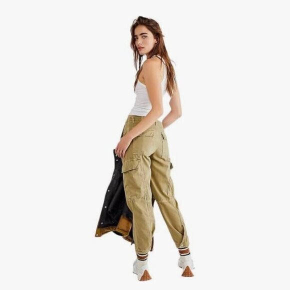 Free People First Light Utility Pant Green Tan Cargo Pants Women's Size 8 - Picture 2 of 8